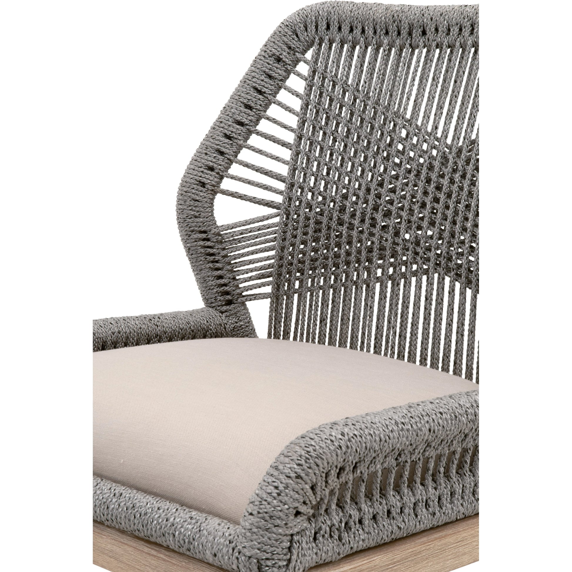 Loom Barstool by Essentials For Living in taupe, white flat rope, natural gray mahogany, pumice fabric. Made from solid mahogany, 100% olefin rope, 100% olefin fabric in a coastal style.