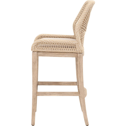 Loom Barstool by Essentials For Living in taupe, white flat rope, natural gray mahogany, pumice fabric. Made from solid mahogany, 100% olefin rope, 100% olefin fabric in a coastal style.