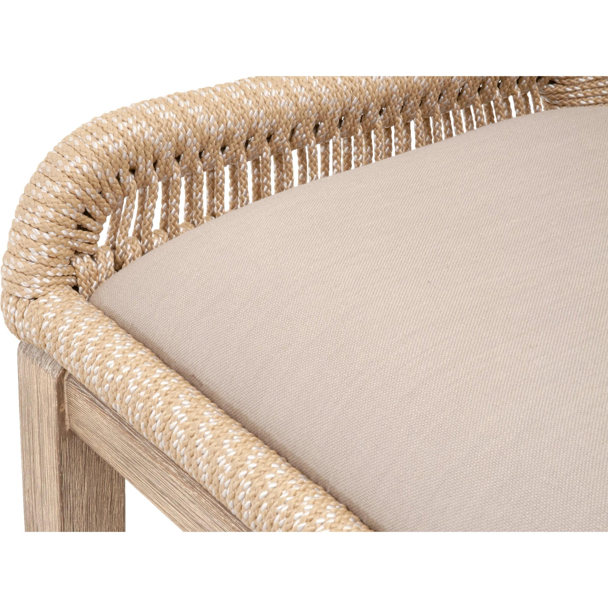 Loom Barstool by Essentials For Living in taupe, white flat rope, natural gray mahogany, pumice fabric. Made from solid mahogany, 100% olefin rope, 100% olefin fabric in a coastal style.