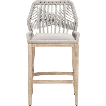 Loom Barstool by Essentials For Living in taupe, white flat rope, natural gray mahogany, pumice fabric. Made from solid mahogany, 100% olefin rope, 100% olefin fabric in a coastal style.