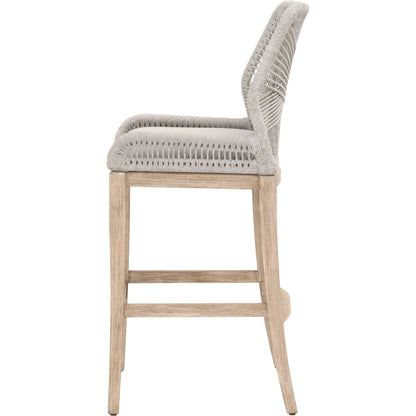 Loom Barstool by Essentials For Living in taupe, white flat rope, natural gray mahogany, pumice fabric. Made from solid mahogany, 100% olefin rope, 100% olefin fabric in a coastal style.