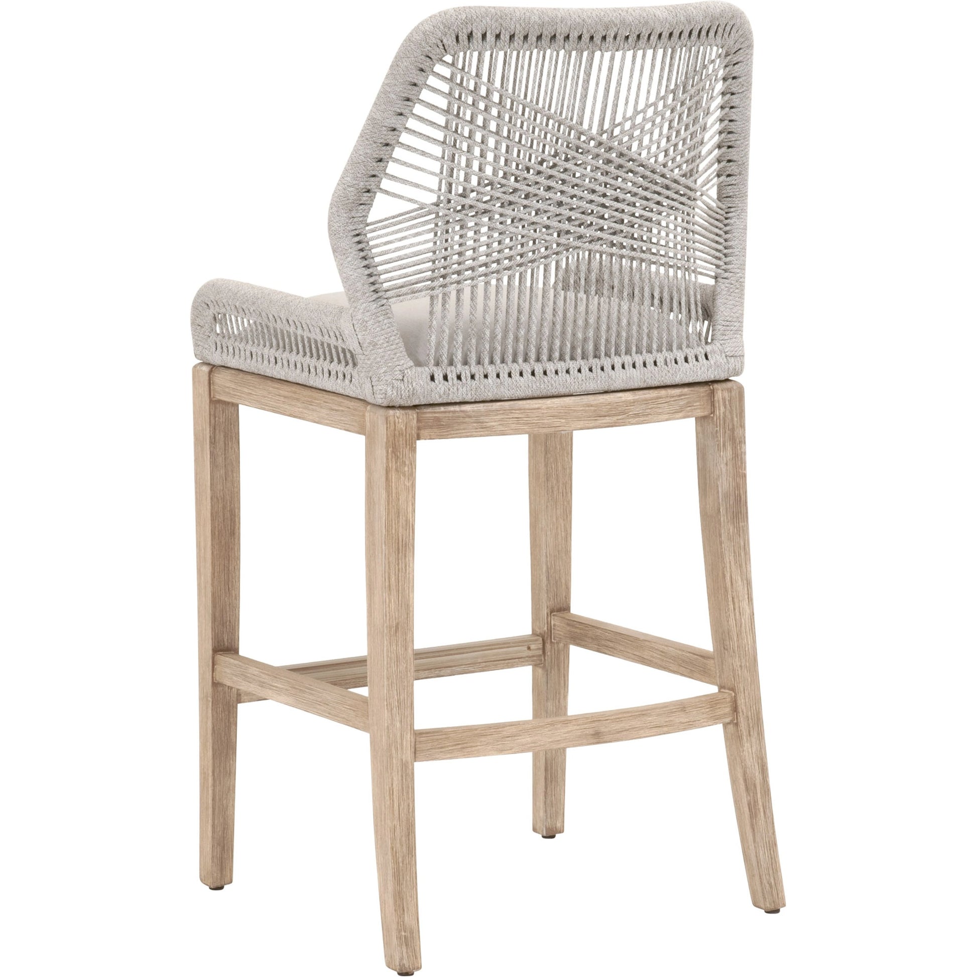 Loom Barstool by Essentials For Living in taupe, white flat rope, natural gray mahogany, pumice fabric. Made from solid mahogany, 100% olefin rope, 100% olefin fabric in a coastal style.