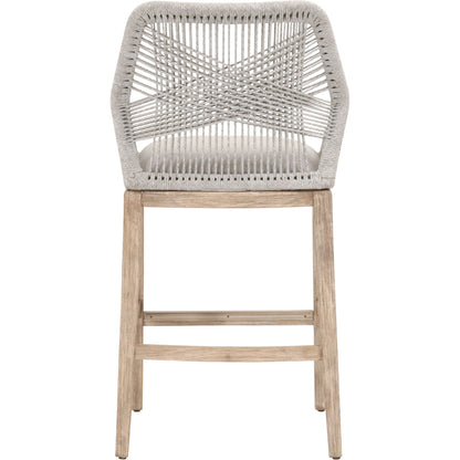 Loom Barstool by Essentials For Living in taupe, white flat rope, natural gray mahogany, pumice fabric. Made from solid mahogany, 100% olefin rope, 100% olefin fabric in a coastal style.