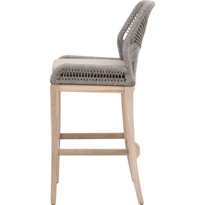 Loom Barstool by Essentials For Living in taupe, white flat rope, natural gray mahogany, pumice fabric. Made from solid mahogany, 100% olefin rope, 100% olefin fabric in a coastal style.