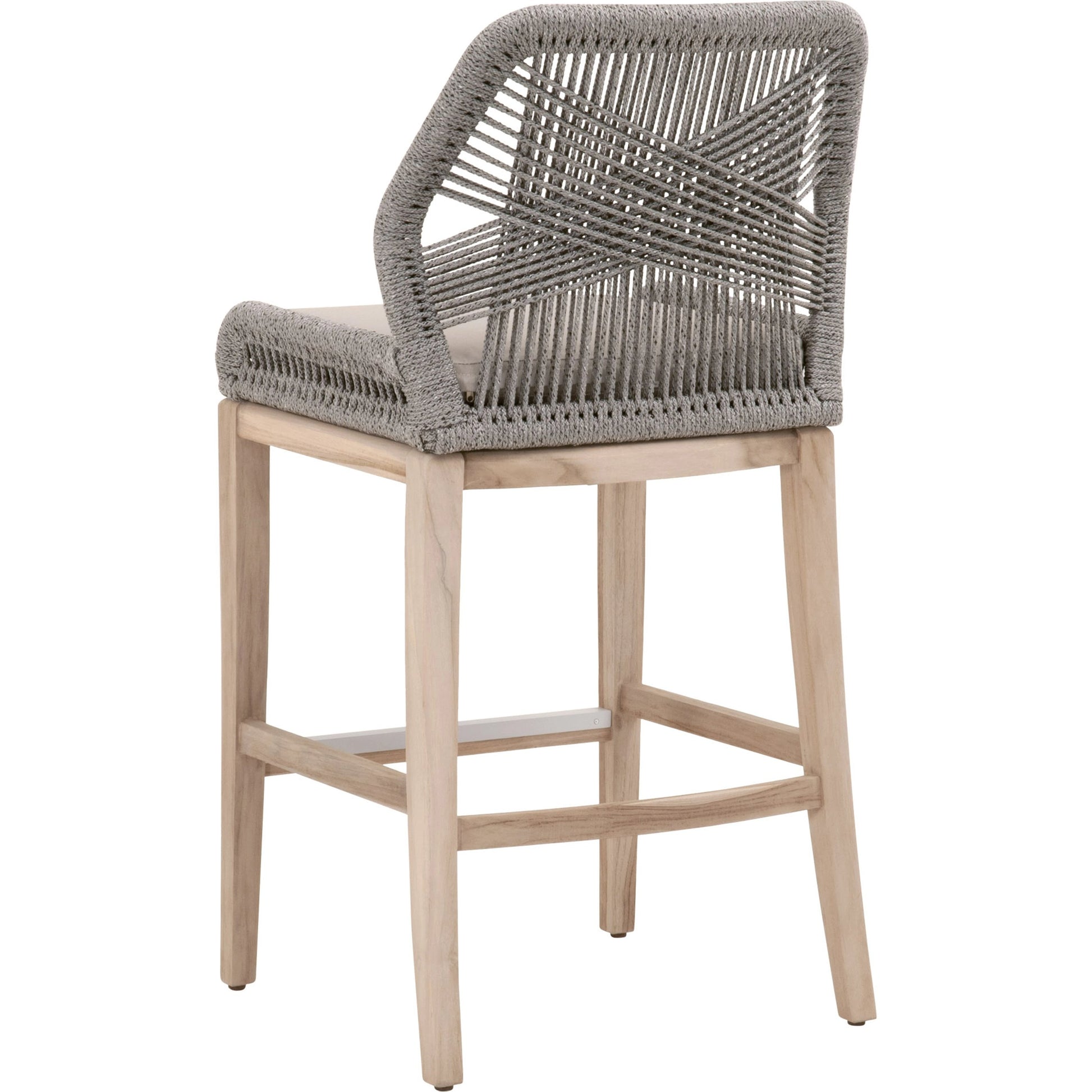 Loom Barstool by Essentials For Living in taupe, white flat rope, natural gray mahogany, pumice fabric. Made from solid mahogany, 100% olefin rope, 100% olefin fabric in a coastal style.