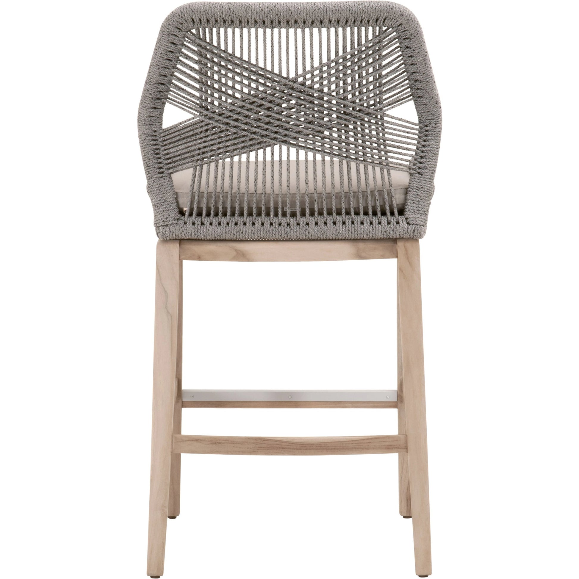 Loom Barstool by Essentials For Living in taupe, white flat rope, natural gray mahogany, pumice fabric. Made from solid mahogany, 100% olefin rope, 100% olefin fabric in a coastal style.