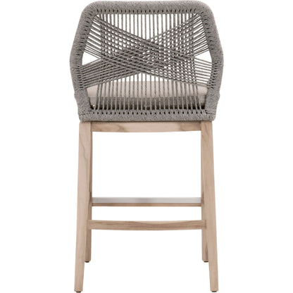 Loom Barstool by Essentials For Living in taupe, white flat rope, natural gray mahogany, pumice fabric. Made from solid mahogany, 100% olefin rope, 100% olefin fabric in a coastal style.