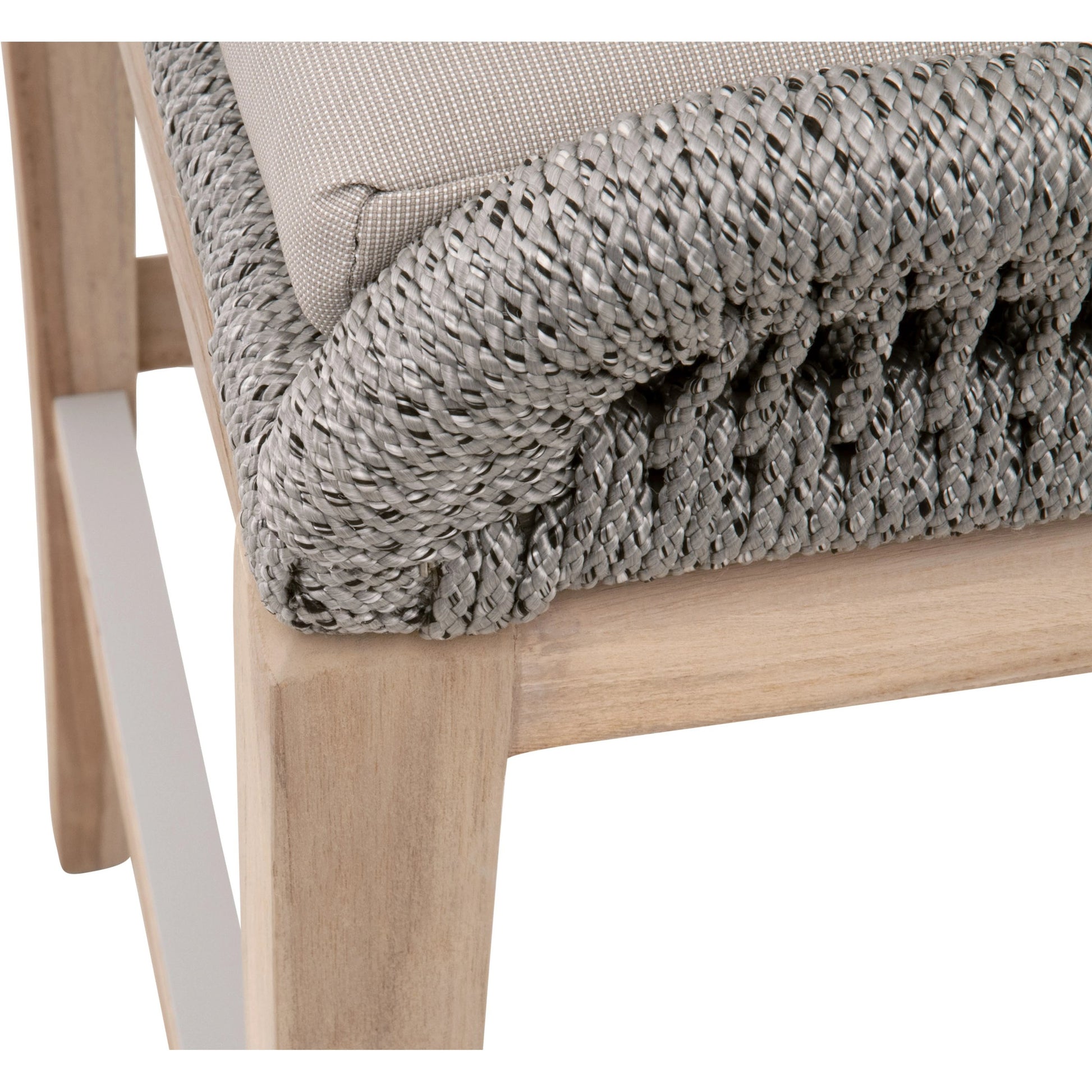 Loom Barstool by Essentials For Living in taupe, white flat rope, natural gray mahogany, pumice fabric. Made from solid mahogany, 100% olefin rope, 100% olefin fabric in a coastal style.