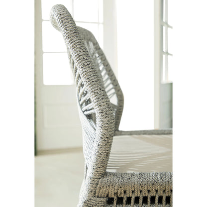 Loom Barstool by Essentials For Living in taupe, white flat rope, natural gray mahogany, pumice fabric. Made from solid mahogany, 100% olefin rope, 100% olefin fabric in a coastal style.