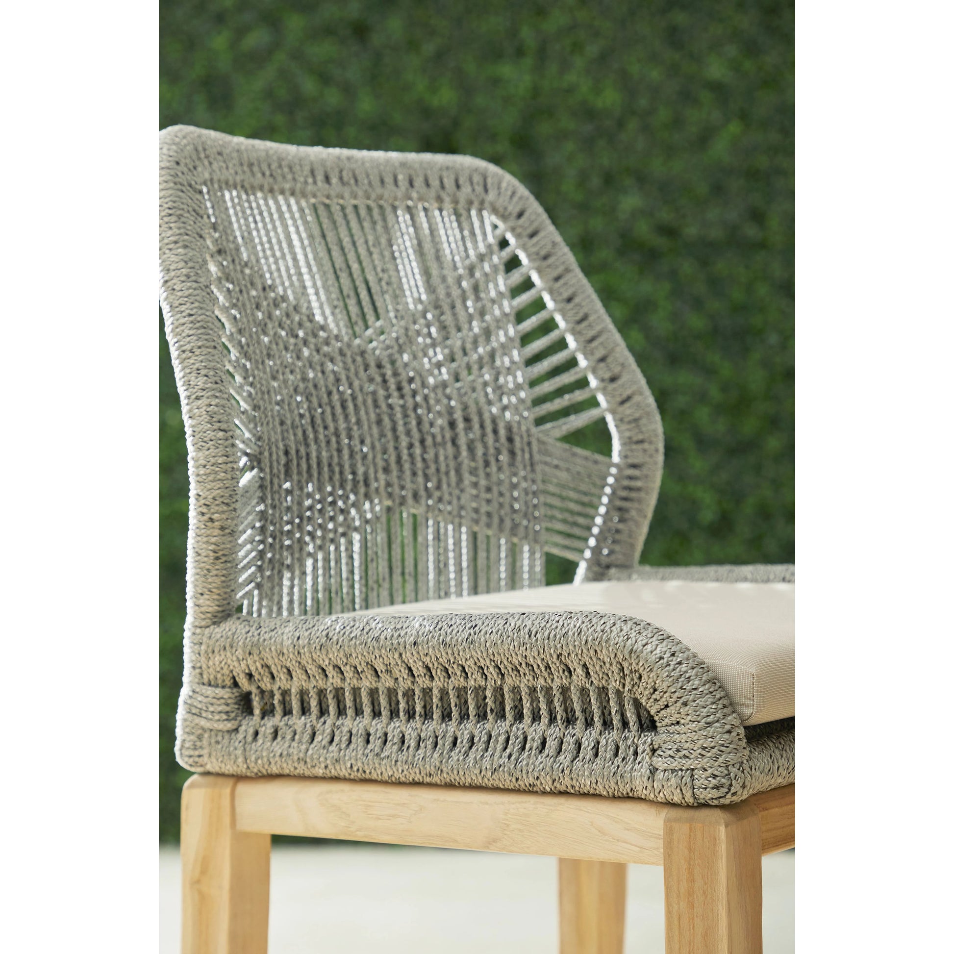 Loom Barstool by Essentials For Living in taupe, white flat rope, natural gray mahogany, pumice fabric. Made from solid mahogany, 100% olefin rope, 100% olefin fabric in a coastal style.