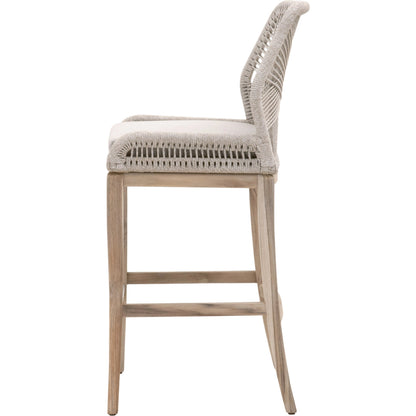 Loom Barstool by Essentials For Living in taupe, white flat rope, natural gray mahogany, pumice fabric. Made from solid mahogany, 100% olefin rope, 100% olefin fabric in a coastal style.