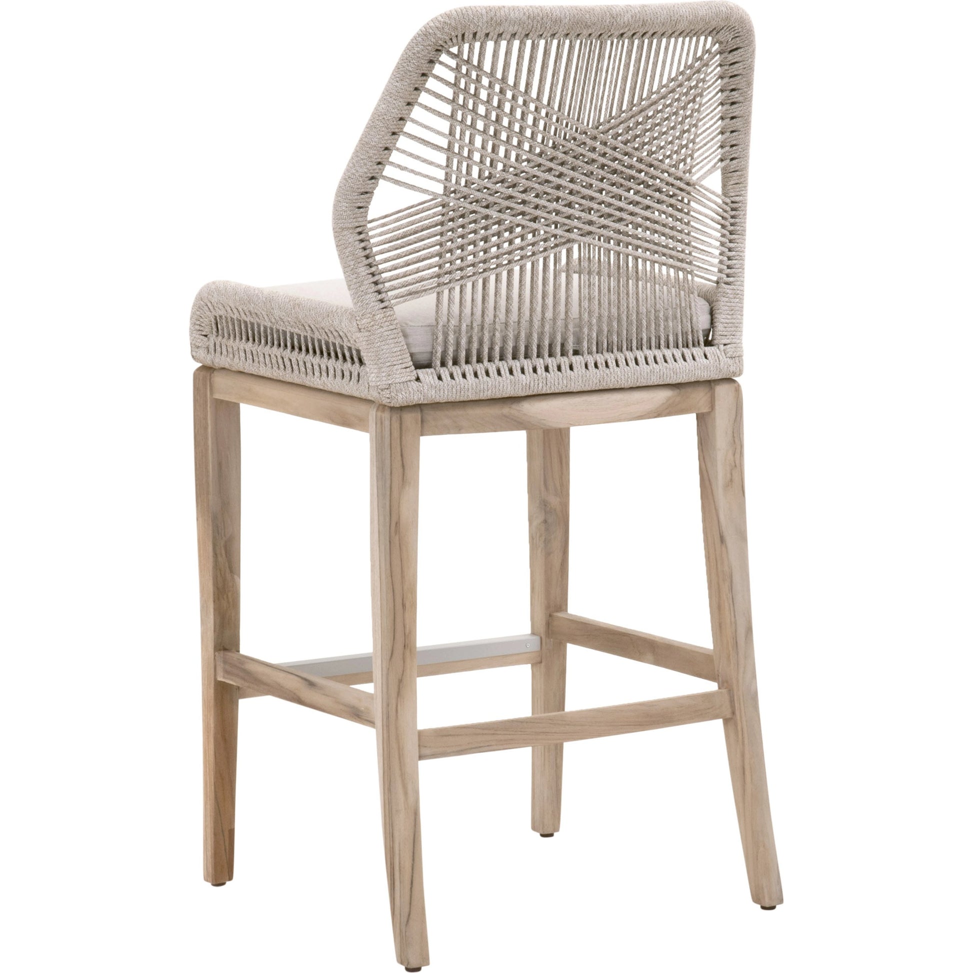 Loom Barstool by Essentials For Living in taupe, white flat rope, natural gray mahogany, pumice fabric. Made from solid mahogany, 100% olefin rope, 100% olefin fabric in a coastal style.