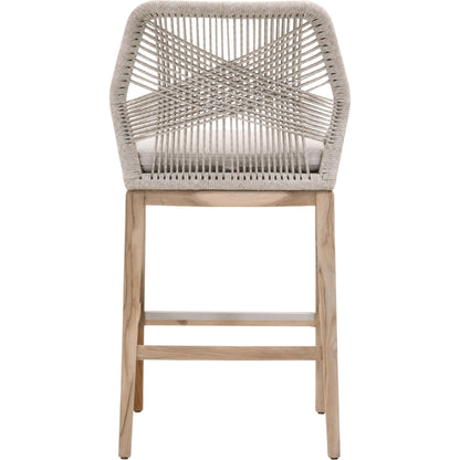 Loom Barstool by Essentials For Living in taupe, white flat rope, natural gray mahogany, pumice fabric. Made from solid mahogany, 100% olefin rope, 100% olefin fabric in a coastal style.