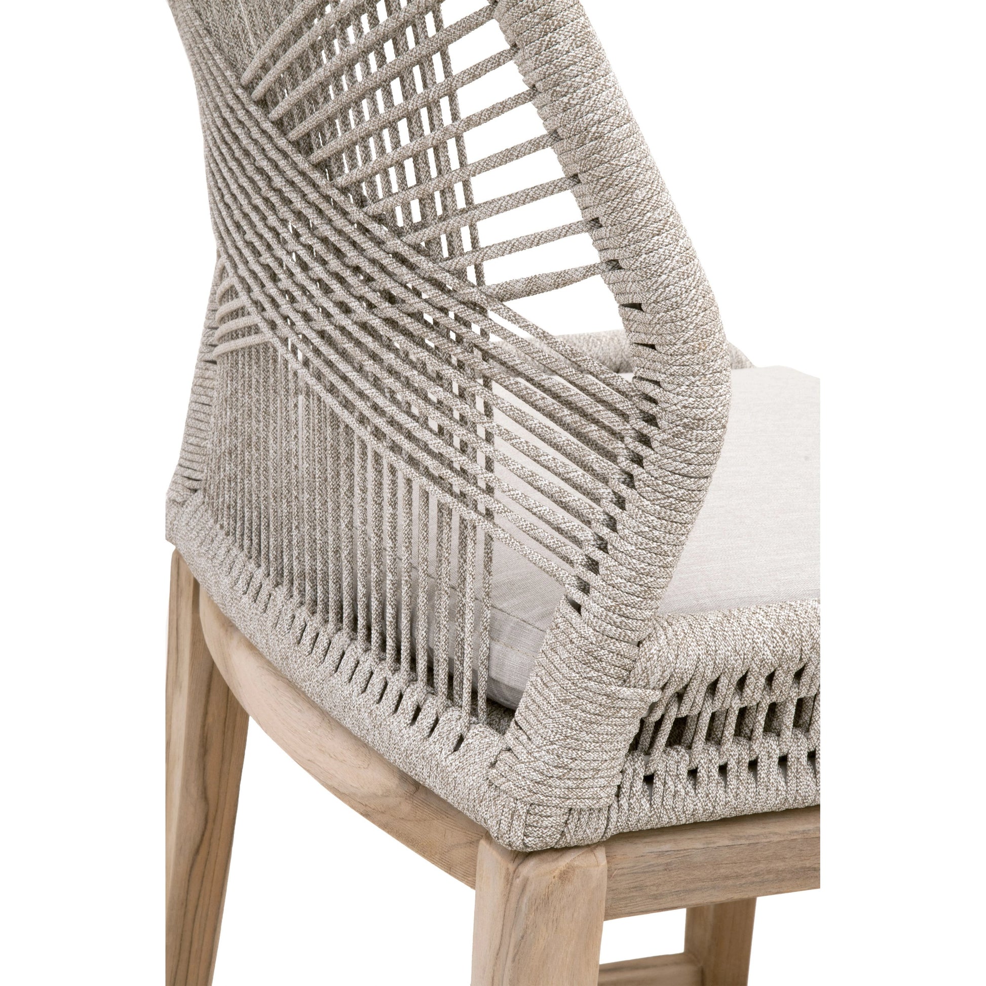 Loom Barstool by Essentials For Living in taupe, white flat rope, natural gray mahogany, pumice fabric. Made from solid mahogany, 100% olefin rope, 100% olefin fabric in a coastal style.