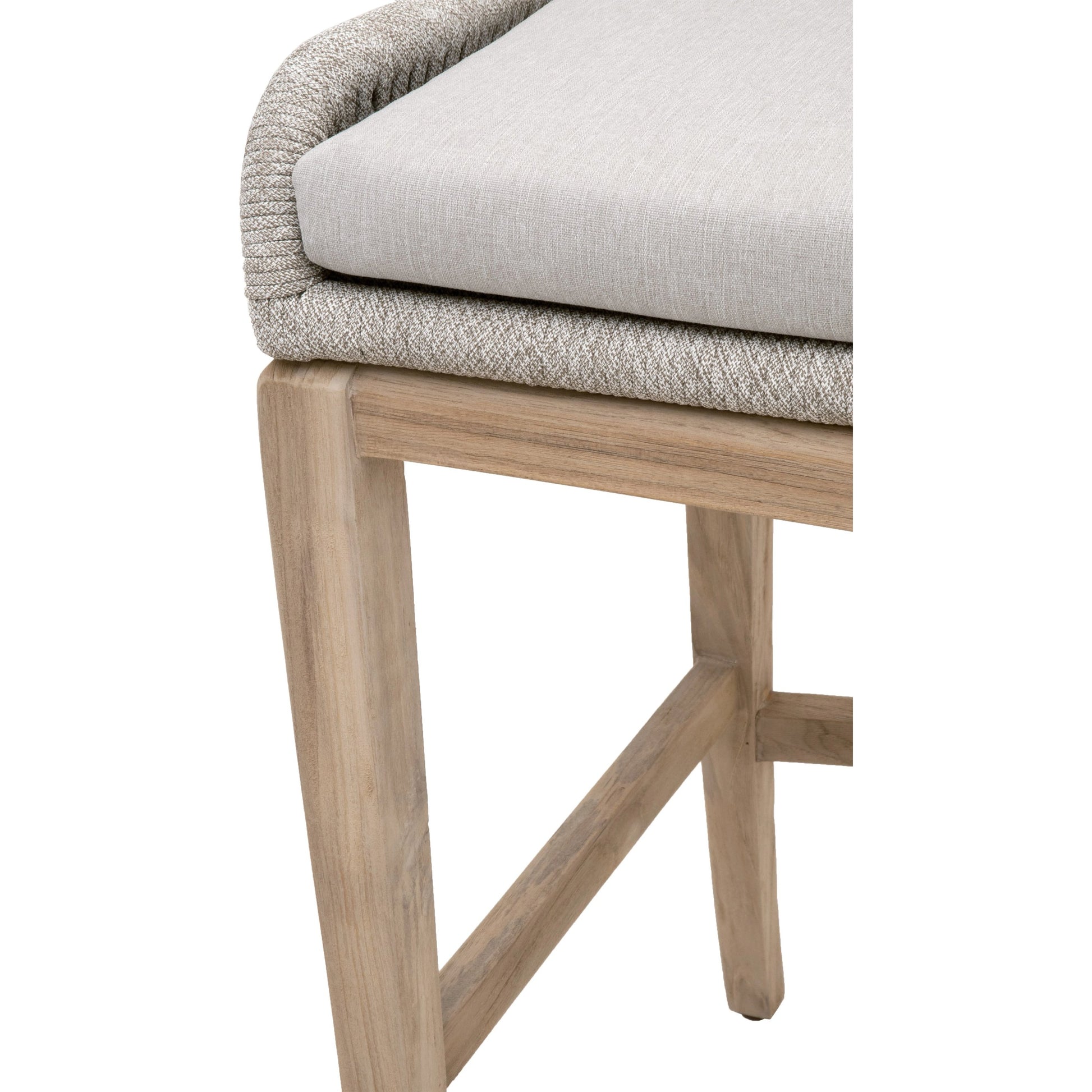Loom Barstool by Essentials For Living in taupe, white flat rope, natural gray mahogany, pumice fabric. Made from solid mahogany, 100% olefin rope, 100% olefin fabric in a coastal style.