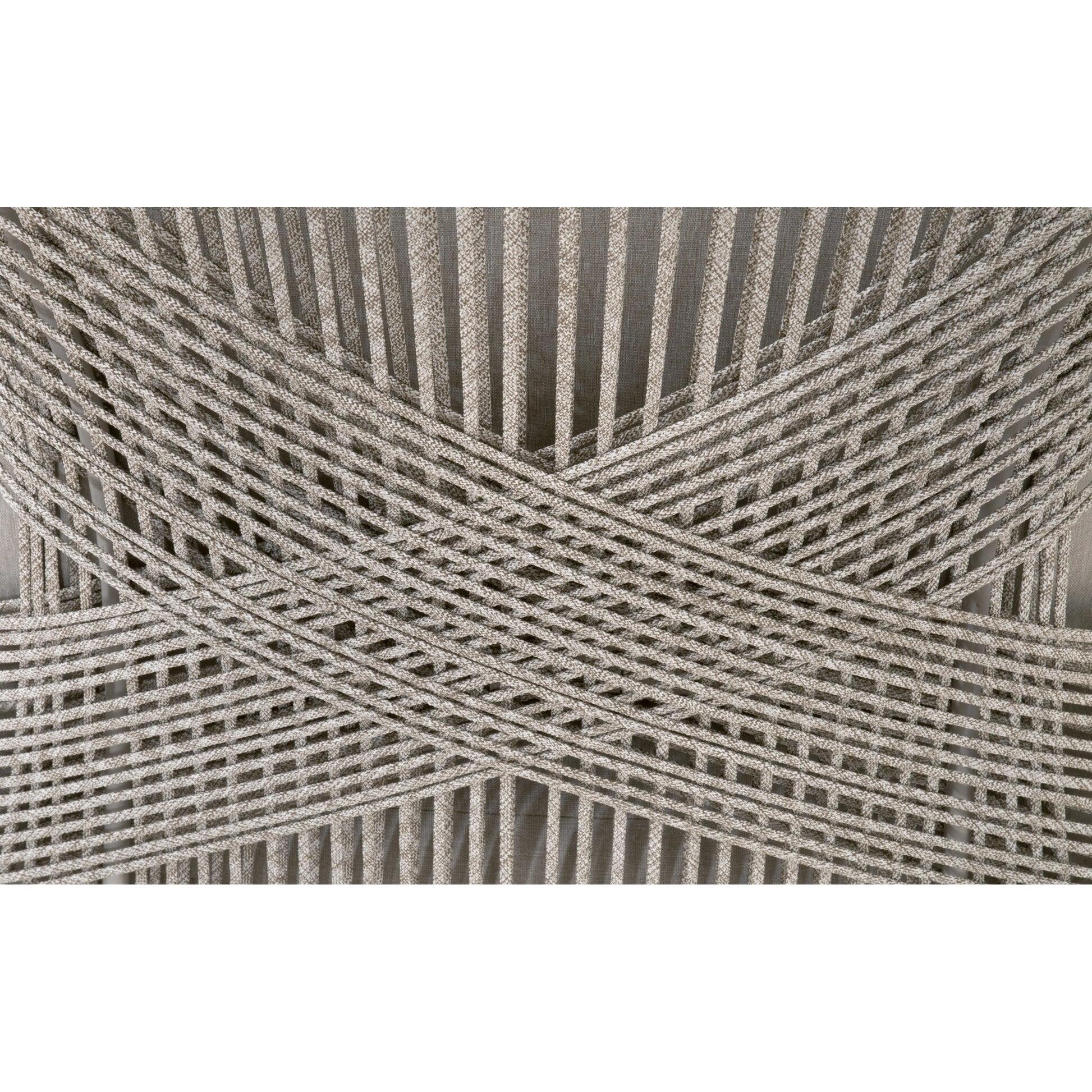 Loom Club Chair by Essentials For Living in gray teak, taupe, white flat rope, performance pumice. Made from solid teak wood, aluminum, 100% polyolefin rope, 100% olefin fabric, foam in a coastal style.