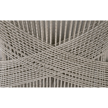Loom Club Chair by Essentials For Living in gray teak, taupe, white flat rope, performance pumice. Made from solid teak wood, aluminum, 100% polyolefin rope, 100% olefin fabric, foam in a coastal style.
