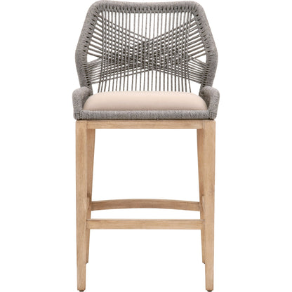 Loom Barstool by Essentials For Living in taupe, white flat rope, natural gray mahogany, pumice fabric. Made from solid mahogany, 100% olefin rope, 100% olefin fabric in a coastal style.