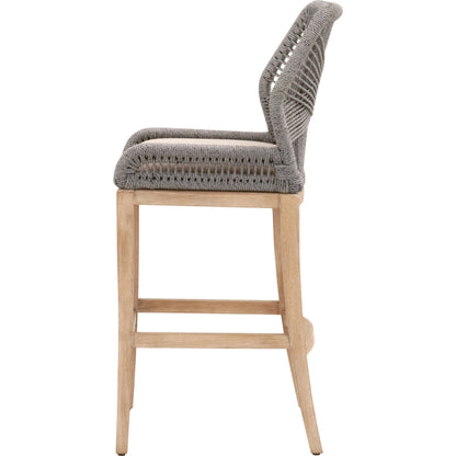 Loom Barstool by Essentials For Living in taupe, white flat rope, natural gray mahogany, pumice fabric. Made from solid mahogany, 100% olefin rope, 100% olefin fabric in a coastal style.