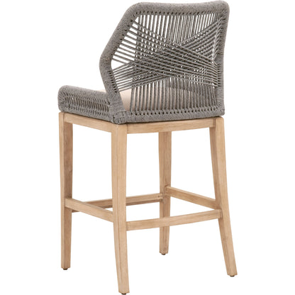 Loom Barstool by Essentials For Living in taupe, white flat rope, natural gray mahogany, pumice fabric. Made from solid mahogany, 100% olefin rope, 100% olefin fabric in a coastal style.