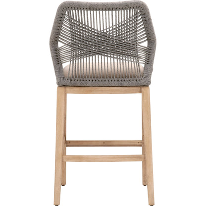 Loom Barstool by Essentials For Living in taupe, white flat rope, natural gray mahogany, pumice fabric. Made from solid mahogany, 100% olefin rope, 100% olefin fabric in a coastal style.