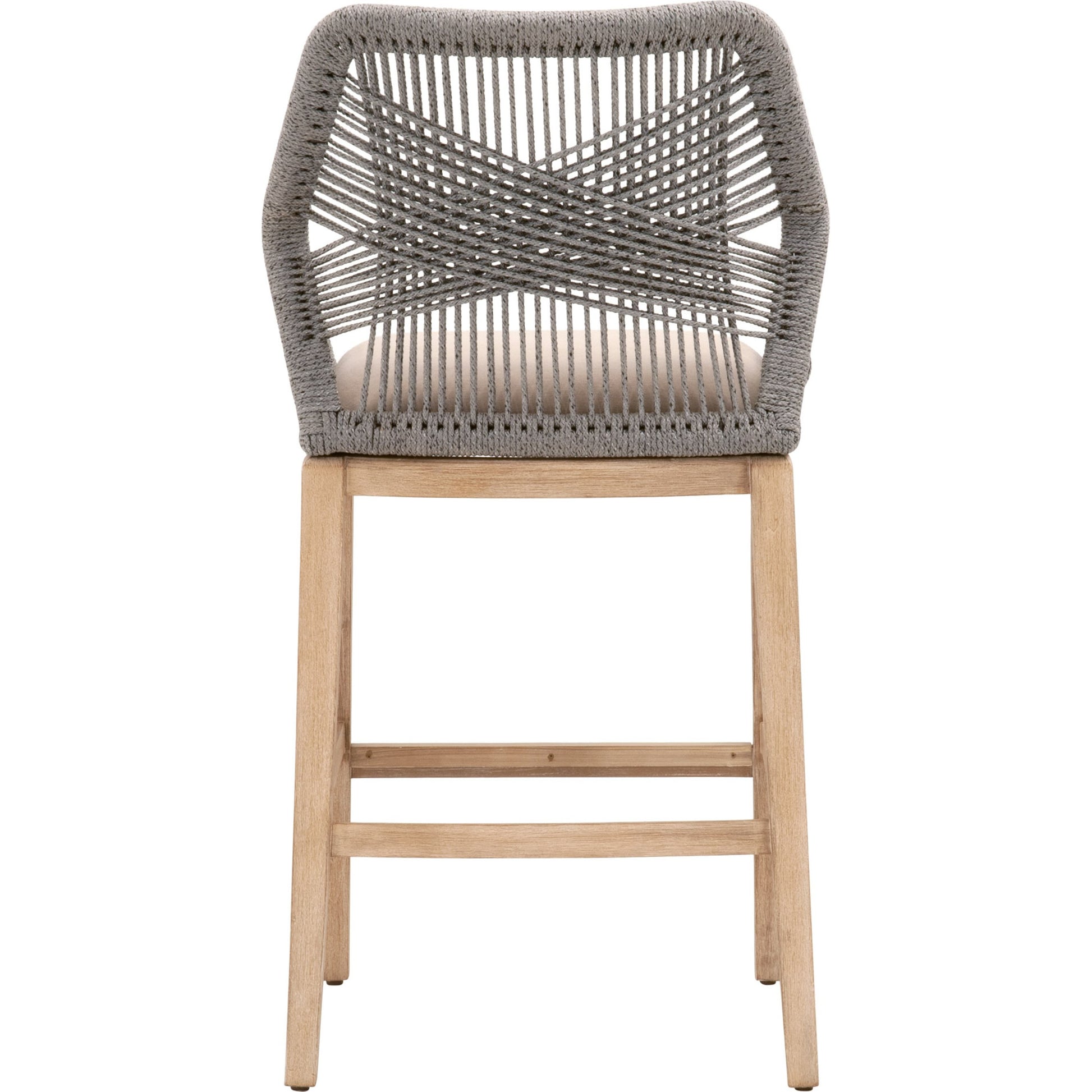 Loom Barstool by Essentials For Living in taupe, white flat rope, natural gray mahogany, pumice fabric. Made from solid mahogany, 100% olefin rope, 100% olefin fabric in a coastal style.