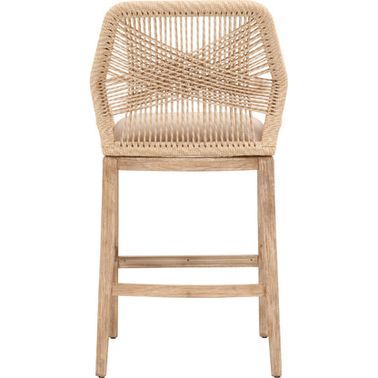 Loom Barstool by Essentials For Living in taupe, white flat rope, natural gray mahogany, pumice fabric. Made from solid mahogany, 100% olefin rope, 100% olefin fabric in a coastal style.