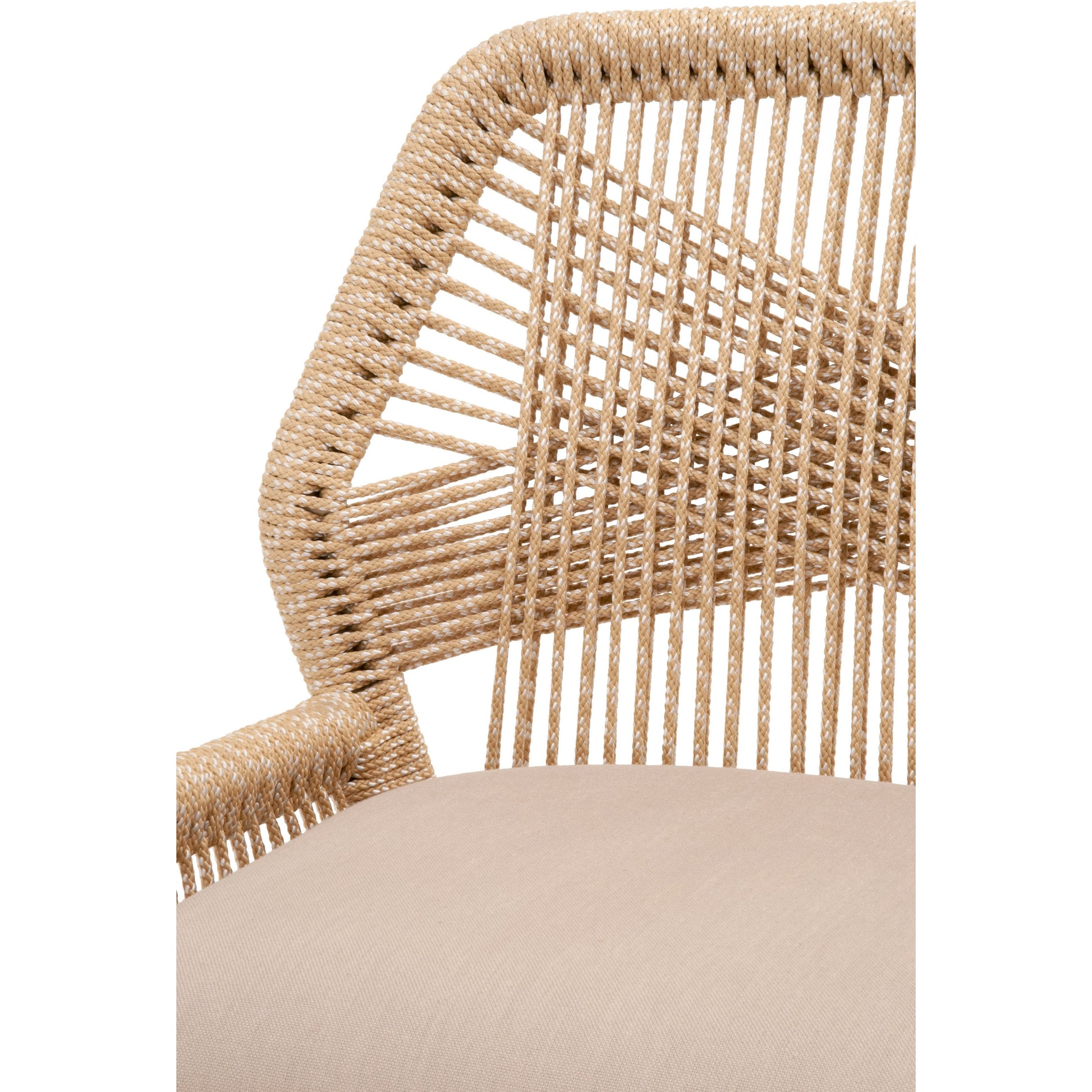 Loom Barstool by Essentials For Living in taupe, white flat rope, natural gray mahogany, pumice fabric. Made from solid mahogany, 100% olefin rope, 100% olefin fabric in a coastal style.