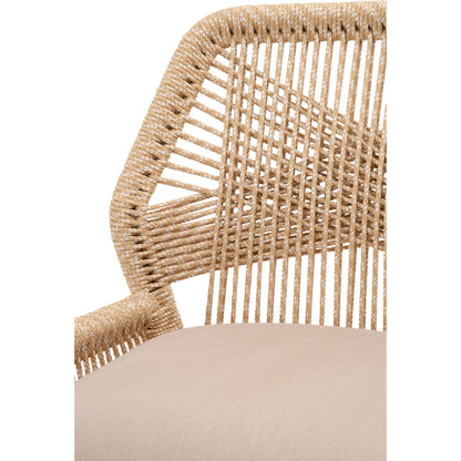 Loom Barstool by Essentials For Living in taupe, white flat rope, natural gray mahogany, pumice fabric. Made from solid mahogany, 100% olefin rope, 100% olefin fabric in a coastal style.