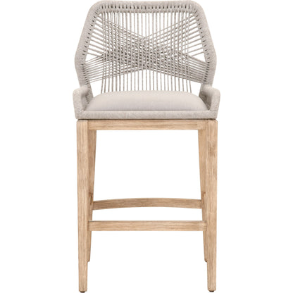 Loom Barstool by Essentials For Living in taupe, white flat rope, natural gray mahogany, pumice fabric. Made from solid mahogany, 100% olefin rope, 100% olefin fabric in a coastal style.