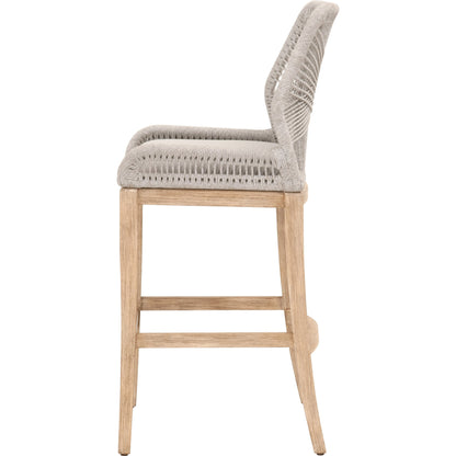 Loom Barstool by Essentials For Living in taupe, white flat rope, natural gray mahogany, pumice fabric. Made from solid mahogany, 100% olefin rope, 100% olefin fabric in a coastal style.