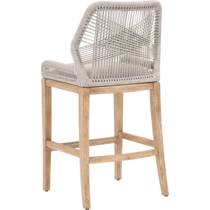 Loom Barstool by Essentials For Living in taupe, white flat rope, natural gray mahogany, pumice fabric. Made from solid mahogany, 100% olefin rope, 100% olefin fabric in a coastal style.