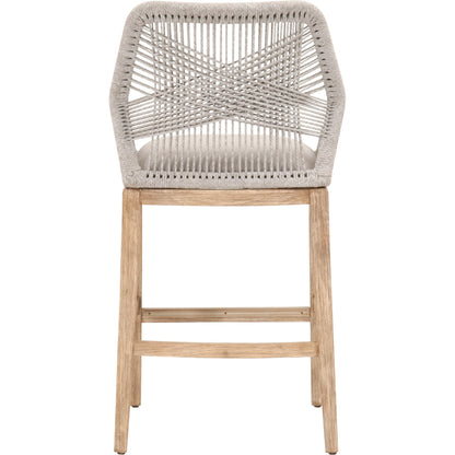 Loom Barstool by Essentials For Living in taupe, white flat rope, natural gray mahogany, pumice fabric. Made from solid mahogany, 100% olefin rope, 100% olefin fabric in a coastal style.