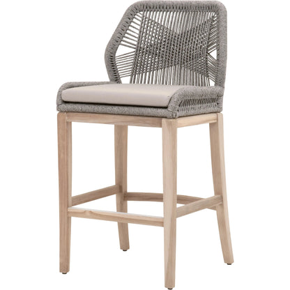 Loom Barstool by Essentials For Living in taupe, white flat rope, natural gray mahogany, pumice fabric. Made from solid mahogany, 100% olefin rope, 100% olefin fabric in a coastal style.