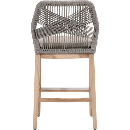 Loom Barstool by Essentials For Living in taupe, white flat rope, natural gray mahogany, pumice fabric. Made from solid mahogany, 100% olefin rope, 100% olefin fabric in a coastal style.