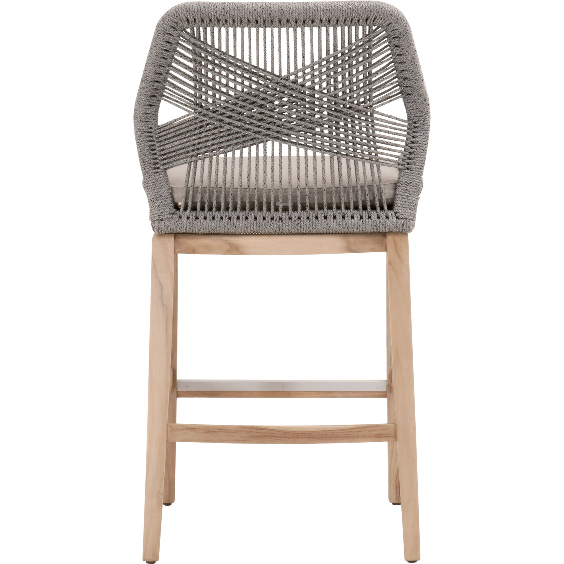 Loom Barstool by Essentials For Living in taupe, white flat rope, natural gray mahogany, pumice fabric. Made from solid mahogany, 100% olefin rope, 100% olefin fabric in a coastal style.
