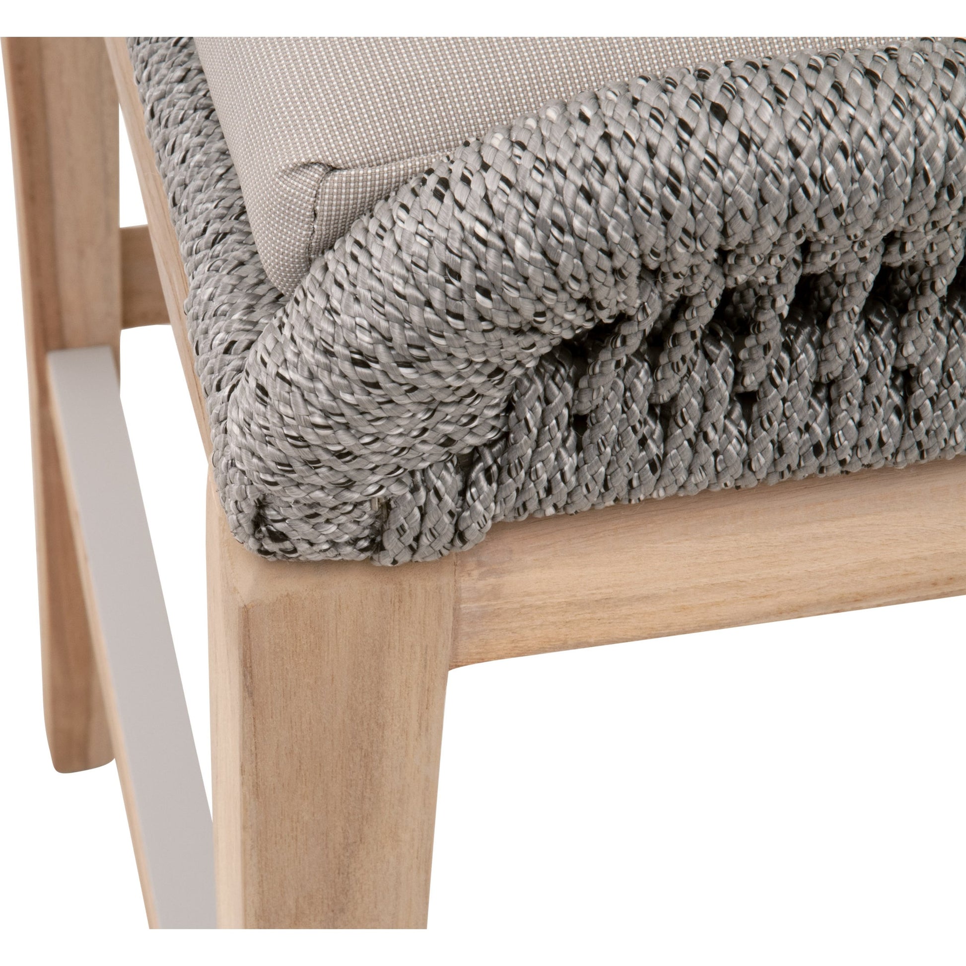 Loom Barstool by Essentials For Living in taupe, white flat rope, natural gray mahogany, pumice fabric. Made from solid mahogany, 100% olefin rope, 100% olefin fabric in a coastal style.