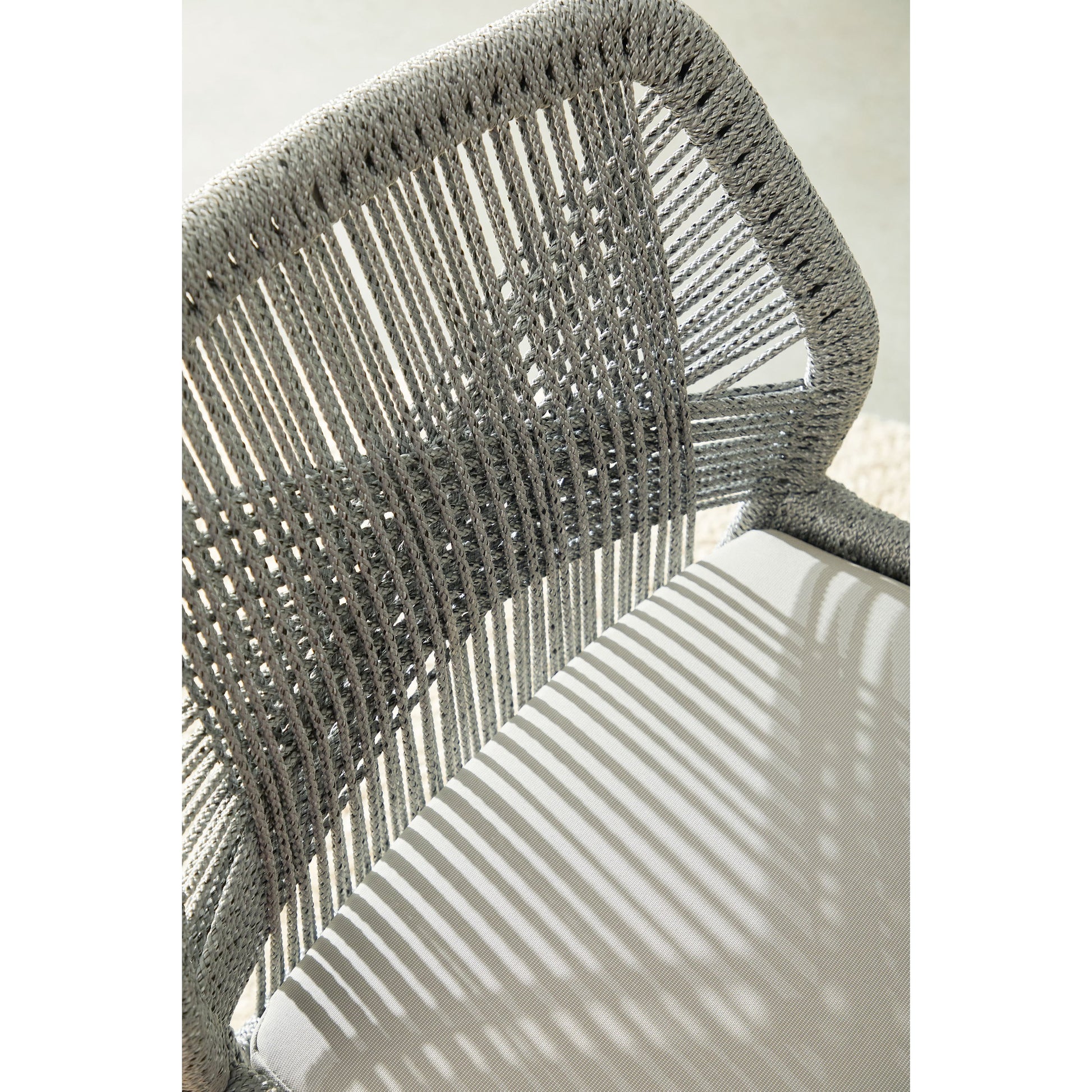 Loom Barstool by Essentials For Living in taupe, white flat rope, natural gray mahogany, pumice fabric. Made from solid mahogany, 100% olefin rope, 100% olefin fabric in a coastal style.