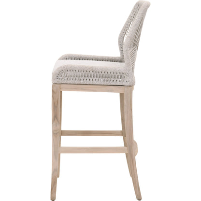 Loom Barstool by Essentials For Living in taupe, white flat rope, natural gray mahogany, pumice fabric. Made from solid mahogany, 100% olefin rope, 100% olefin fabric in a coastal style.