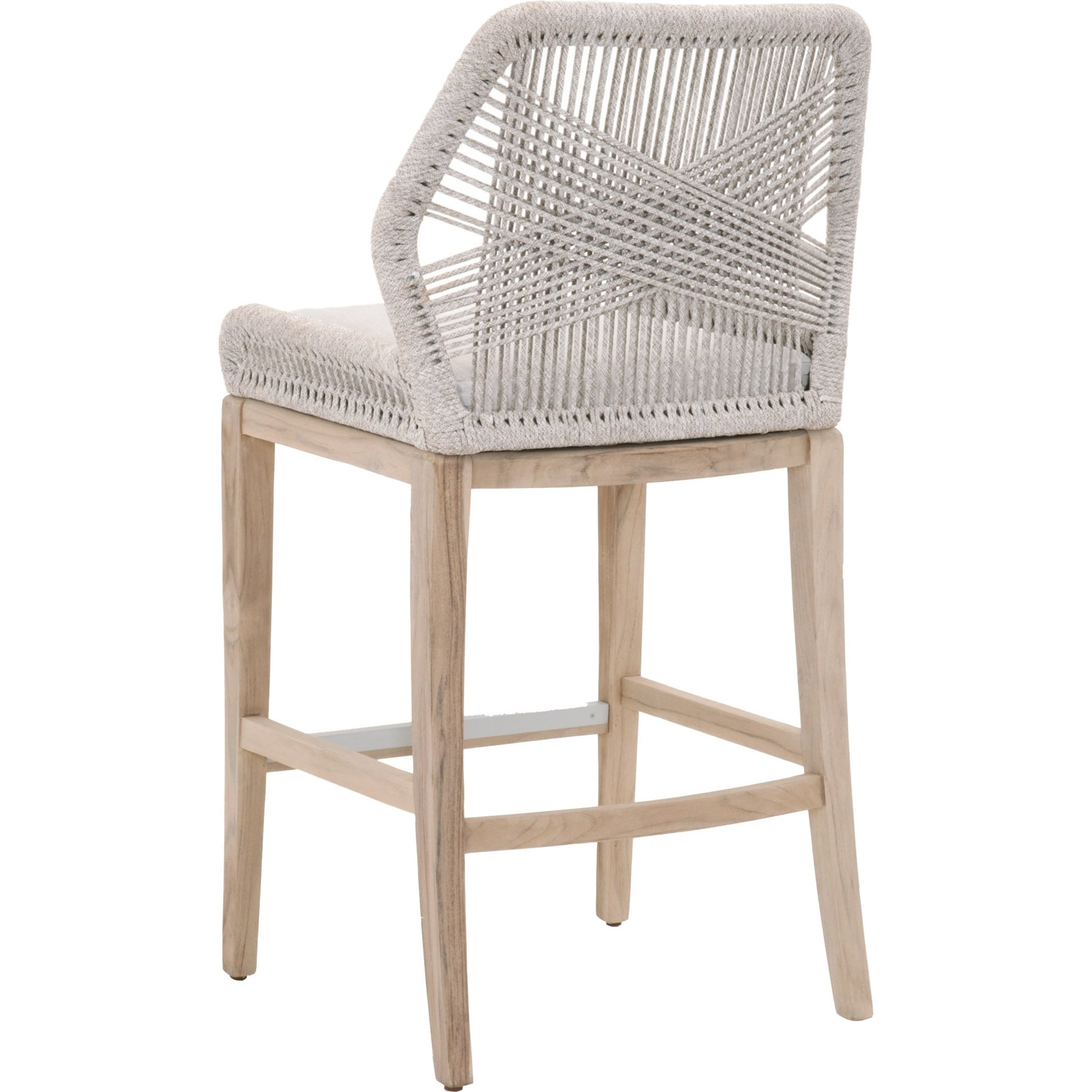 Loom Barstool by Essentials For Living in taupe, white flat rope, natural gray mahogany, pumice fabric. Made from solid mahogany, 100% olefin rope, 100% olefin fabric in a coastal style.