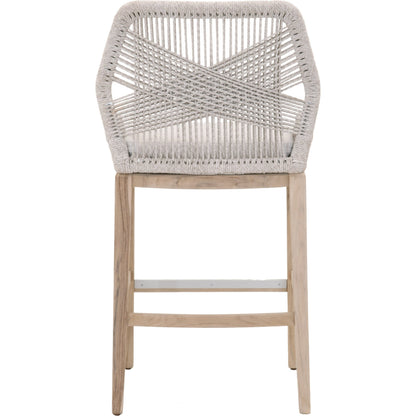 Loom Barstool by Essentials For Living in taupe, white flat rope, natural gray mahogany, pumice fabric. Made from solid mahogany, 100% olefin rope, 100% olefin fabric in a coastal style.