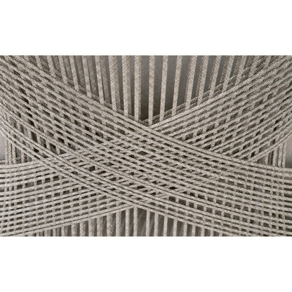Loom Club Chair by Essentials For Living in gray teak, taupe, white flat rope, performance pumice. Made from solid teak wood, aluminum, 100% polyolefin rope, 100% olefin fabric, foam in a coastal style.
