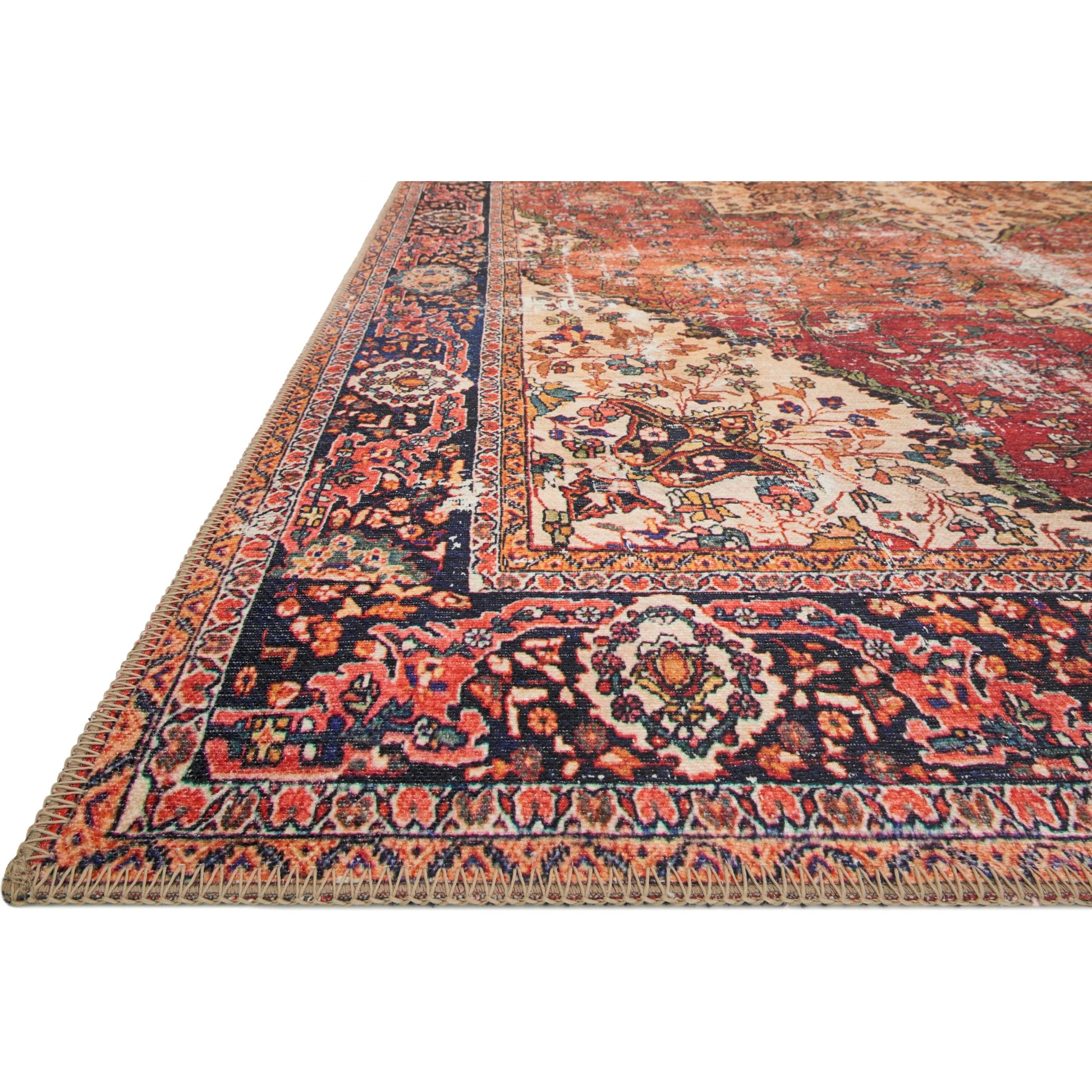 Loren LQ-07 Rug by Loloi in red, navy. Made from 100% polyester in a rustic style.