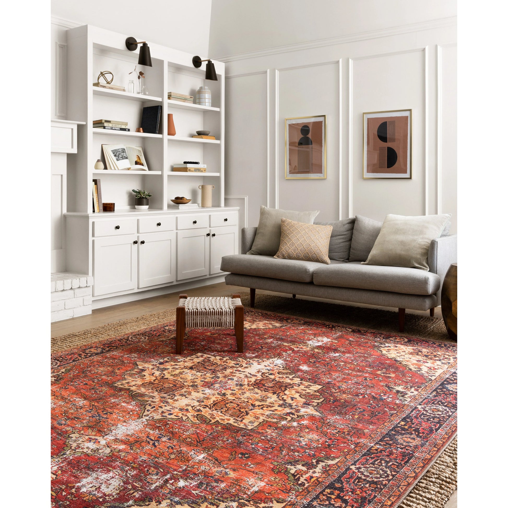 Loren LQ-07 Rug by Loloi in red, navy. Made from 100% polyester in a rustic style.