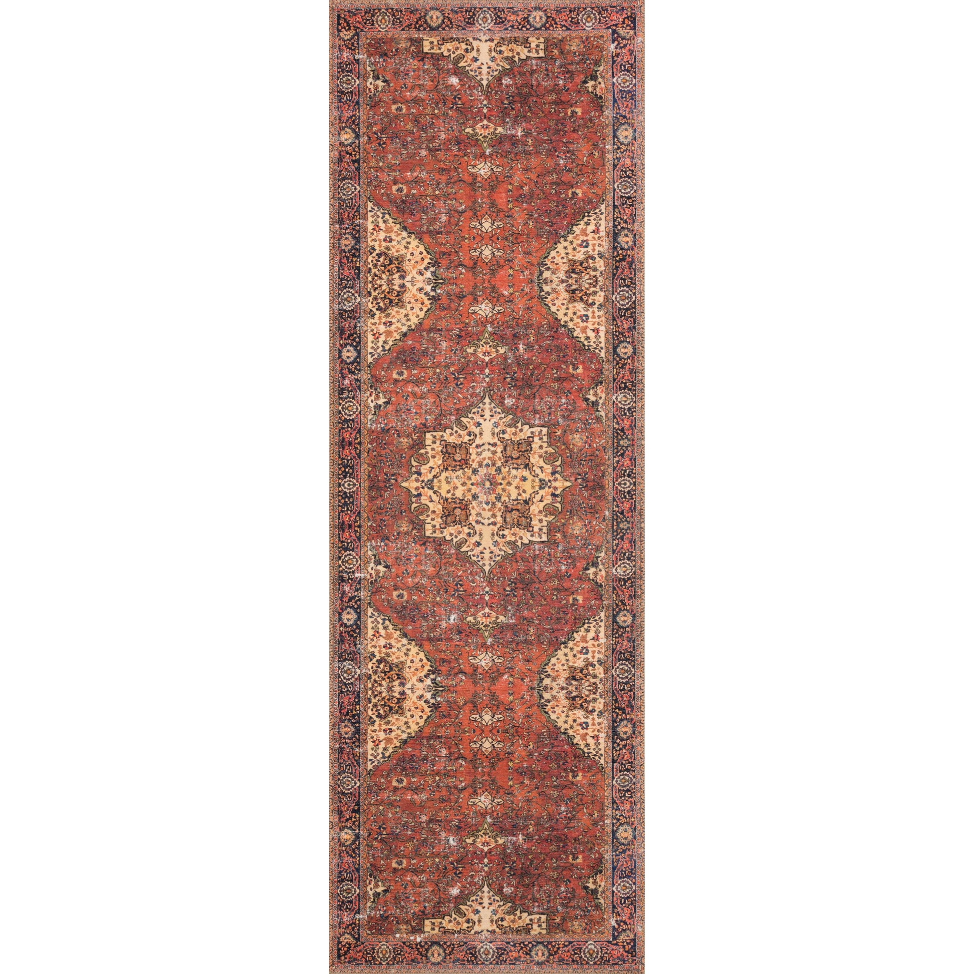 Loren LQ-07 Rug by Loloi in red, navy. Made from 100% polyester in a rustic style.
