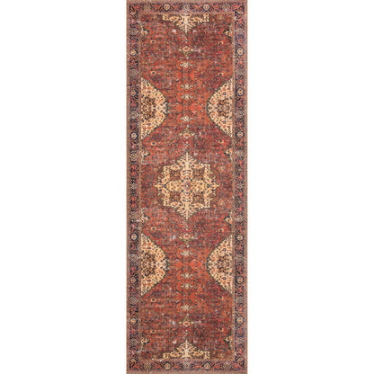 Loren LQ-07 Rug by Loloi in red, navy. Made from 100% polyester in a rustic style.