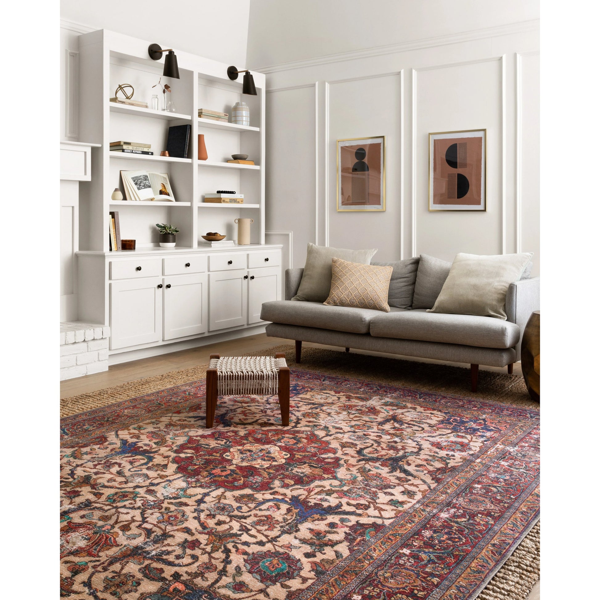 Loren LQ-11 Rug by Loloi in sand, multi. Made from 100% polyester in a traditional style.