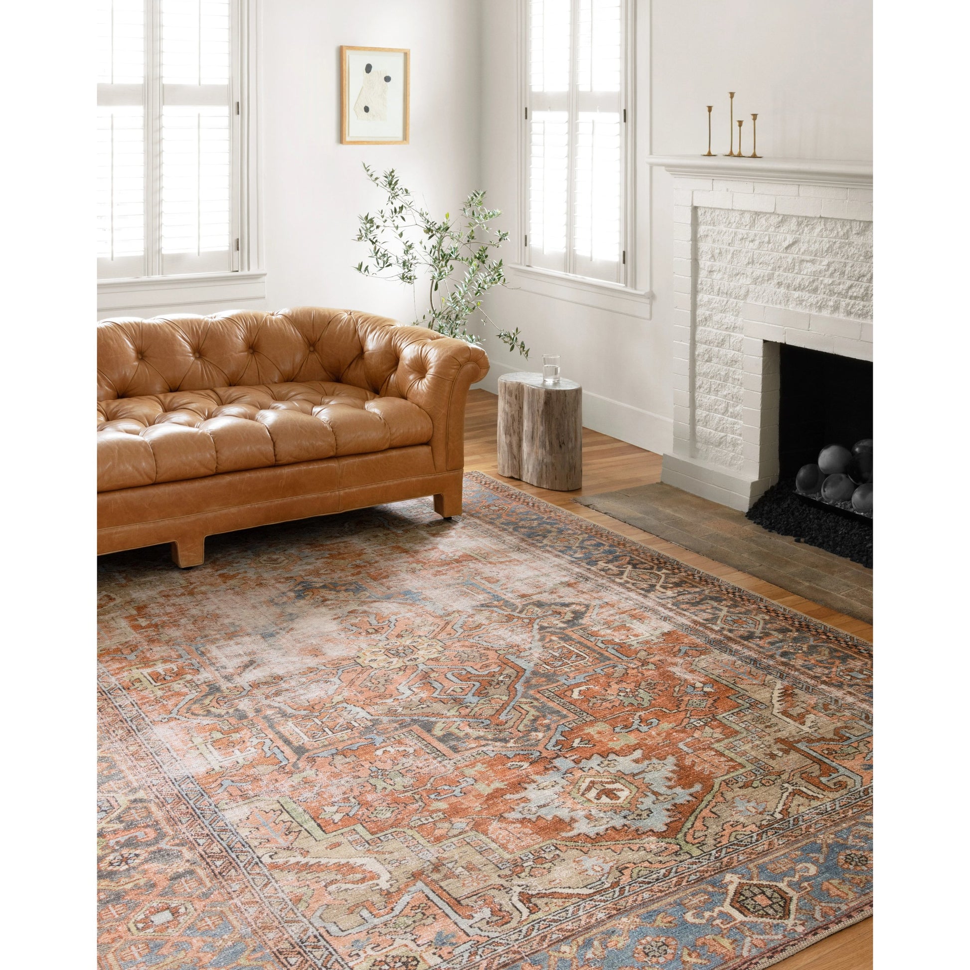 Loren LQ-15 Rug by Loloi in terracotta, sky. Made from 100% polyester in a traditional style.