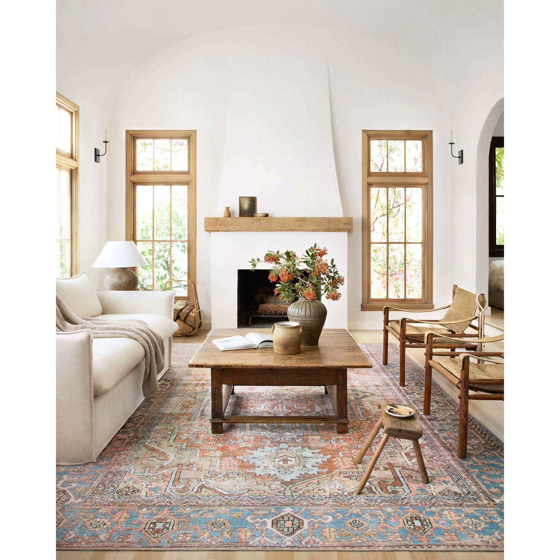 Loren LQ-15 Rug by Loloi in terracotta, sky. Made from 100% polyester in a traditional style.