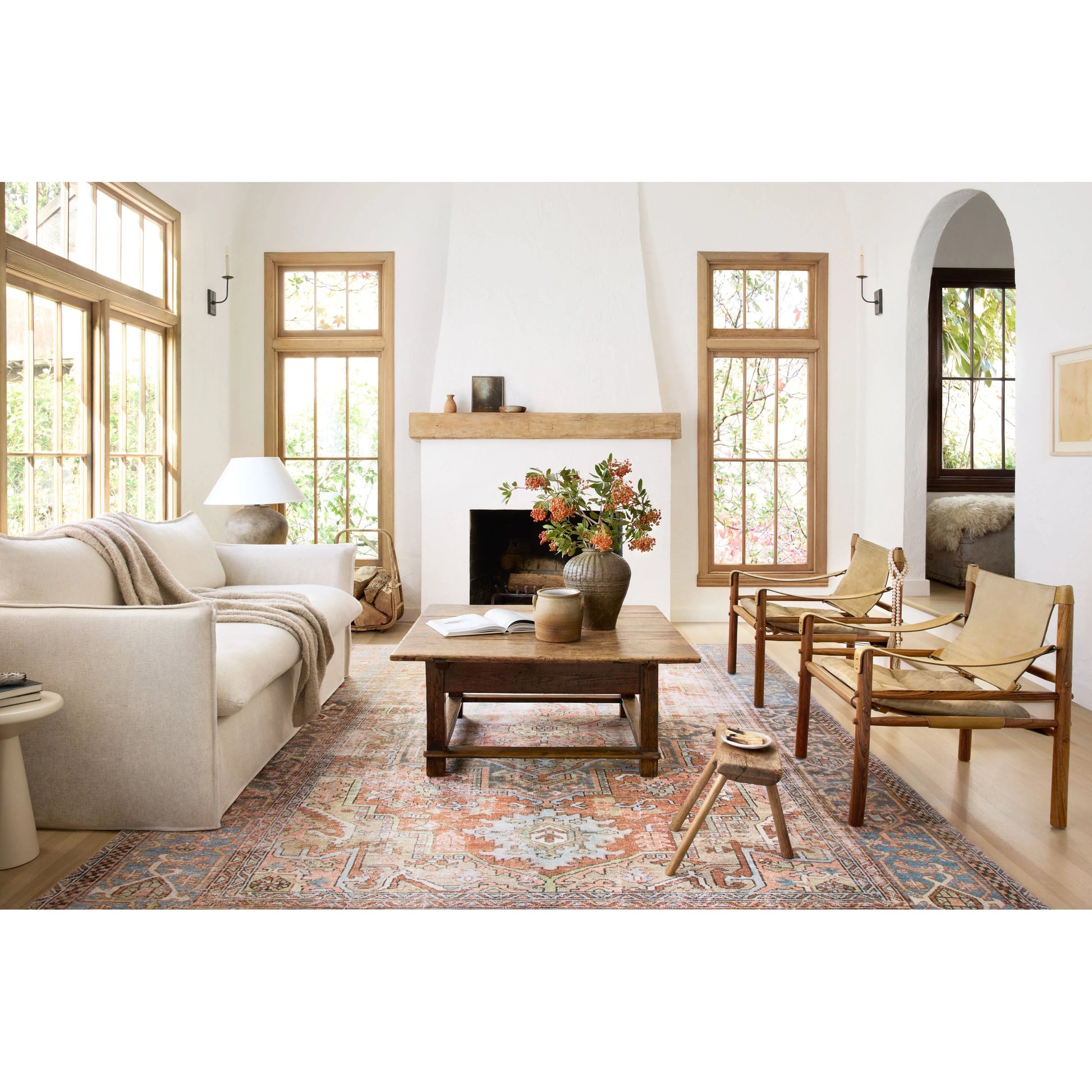 Loren LQ-15 Rug by Loloi in terracotta, sky. Made from 100% polyester in a traditional style.